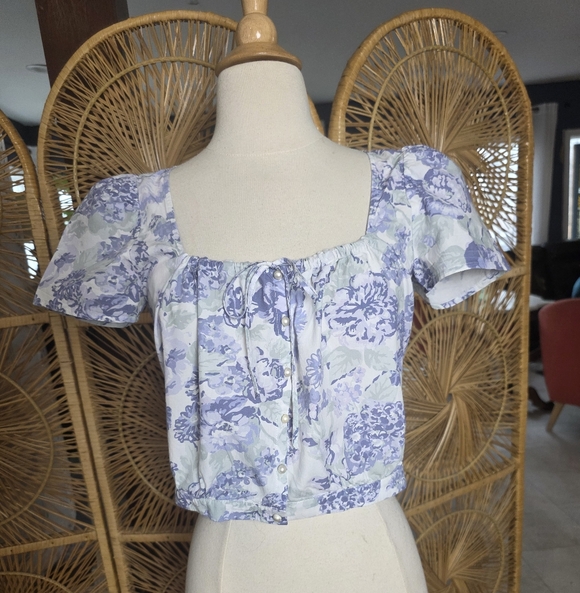 Rouje Bleu Flavie Button Down Pearl Floral Pastel Top Size 38 - Picture 3 of 10